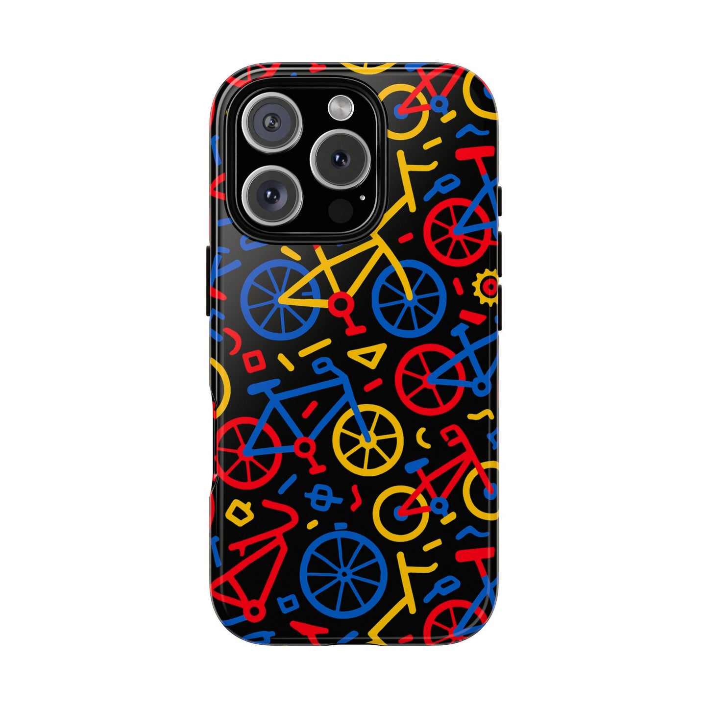 multicolour 3d bicycle phone case with retro design for stylish protection compatible with iphone 13, 14, 15 & 16 – all models including pro, pro max & plus