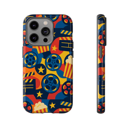 Vibrant Movie-Themed Protective Phone Case with Colourful Film Reel and Popcorn Design for Stylish Protection Compatible with iPhone 13, 14, 15 & 16 – All Models Including Pro, Pro Max & Plus