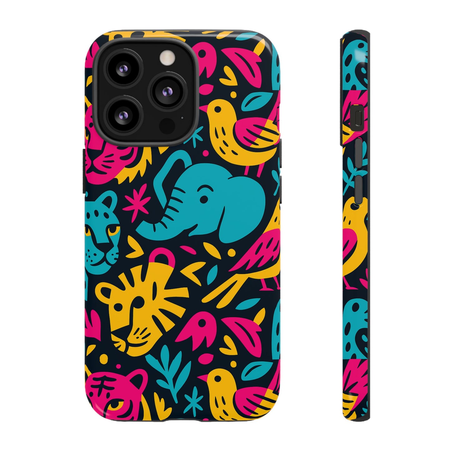 vibrant 3d animal print protective phone case colourful design for stylish protection compatible with iphone 13, 14, 15 & 16 – all models including pro, pro max & plus