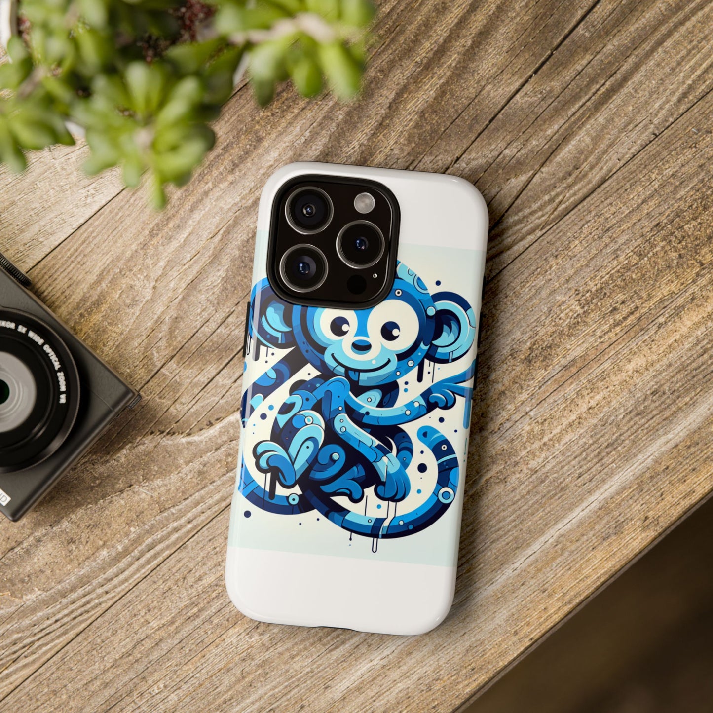 protective 3d wrap phone case with playful monkey design in blue – stylish protection for men and women compatible with iphone 13, 14, 15 & 16 – all models including pro, pro max & plus