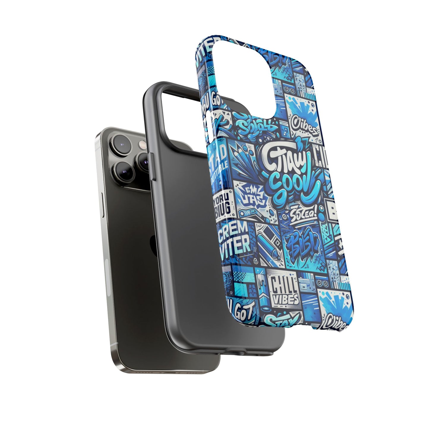 vibrant 3d graphic phone case in blue with playful design for stylish protection compatible with iphone 13, 14, 15 & 16 – all models including pro, pro max & plus