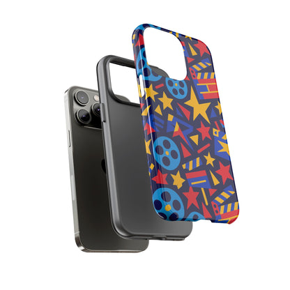 Vibrant Movie Theme Protective Phone Case with 3D Wrap Design – Colourful Stars and Film Reels – Stylish Protection Compatible with iPhone 13, 14, 15 & 16 – All Models Including Pro, Pro Max & Plus