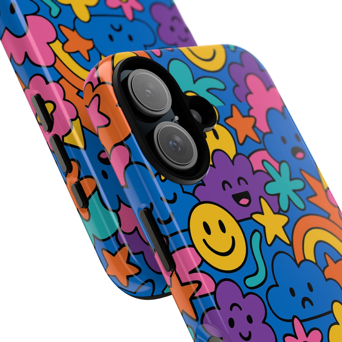 vibrant cartoon protective phone case with playful multicolour design – unisex fashion accessory – compatible with iphone 13, 14, 15 & 16 – all models including pro, pro max & plus