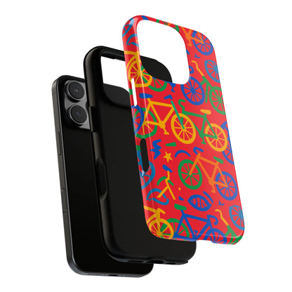 Vibrant 3D Bicycle Pattern Protective Phone Case in Colourful Retro Design for Stylish Protection Compatible with iPhone 13, 14, 15 & 16 – all models including Pro, Pro Max & Plus