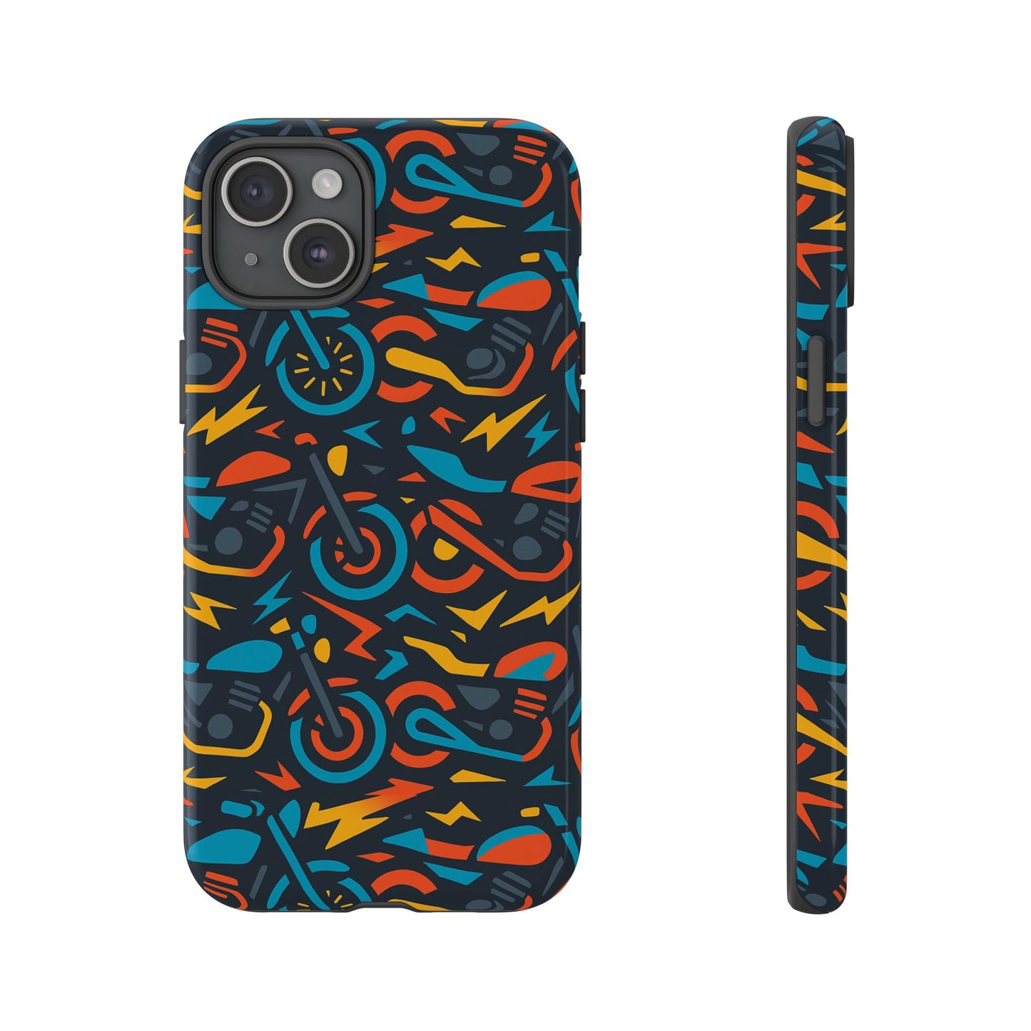 multicolour 3d wrap phone case with fun motorcycle design, stylish protective accessory for men and women, compatible with iphone 13, 14, 15 & 16 – all models including pro, pro max & plus