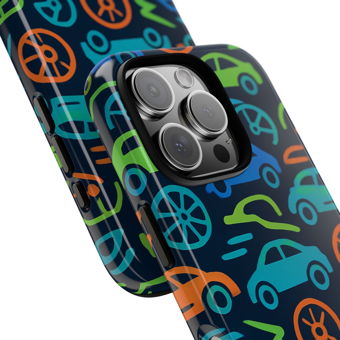 vibrant 3d car design protective phone case for kids and teens - playful multicolour style - stylish protection for everyday use - compatible with iphone 13, 14, 15 & 16 – all models including pro, pro max & plus