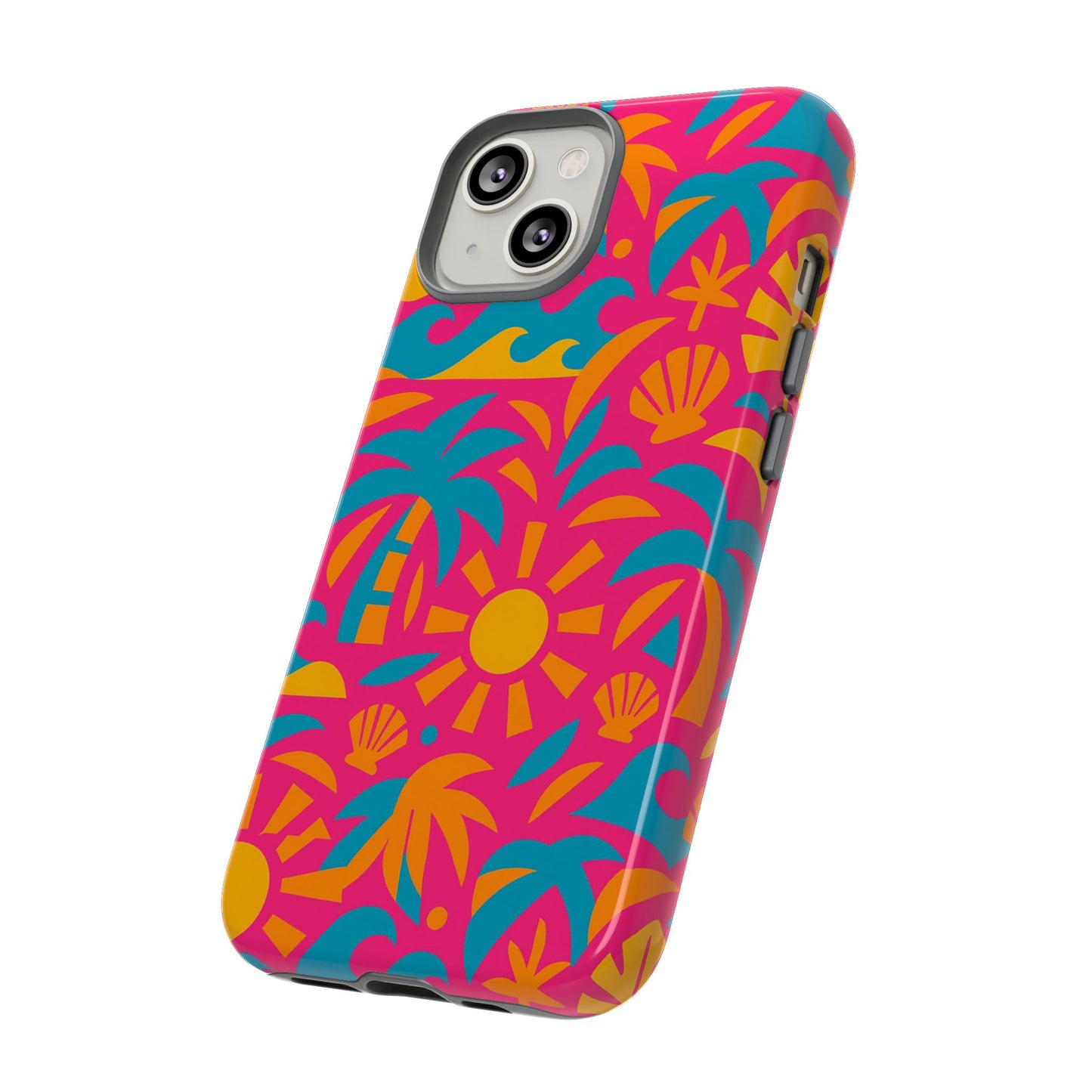 vibrant tropical 3d wrap design protective phone case with retro style – bold accessory for self-expression compatible with iphone 13, 14, 15 & 16 – all models including pro, pro max & plus
