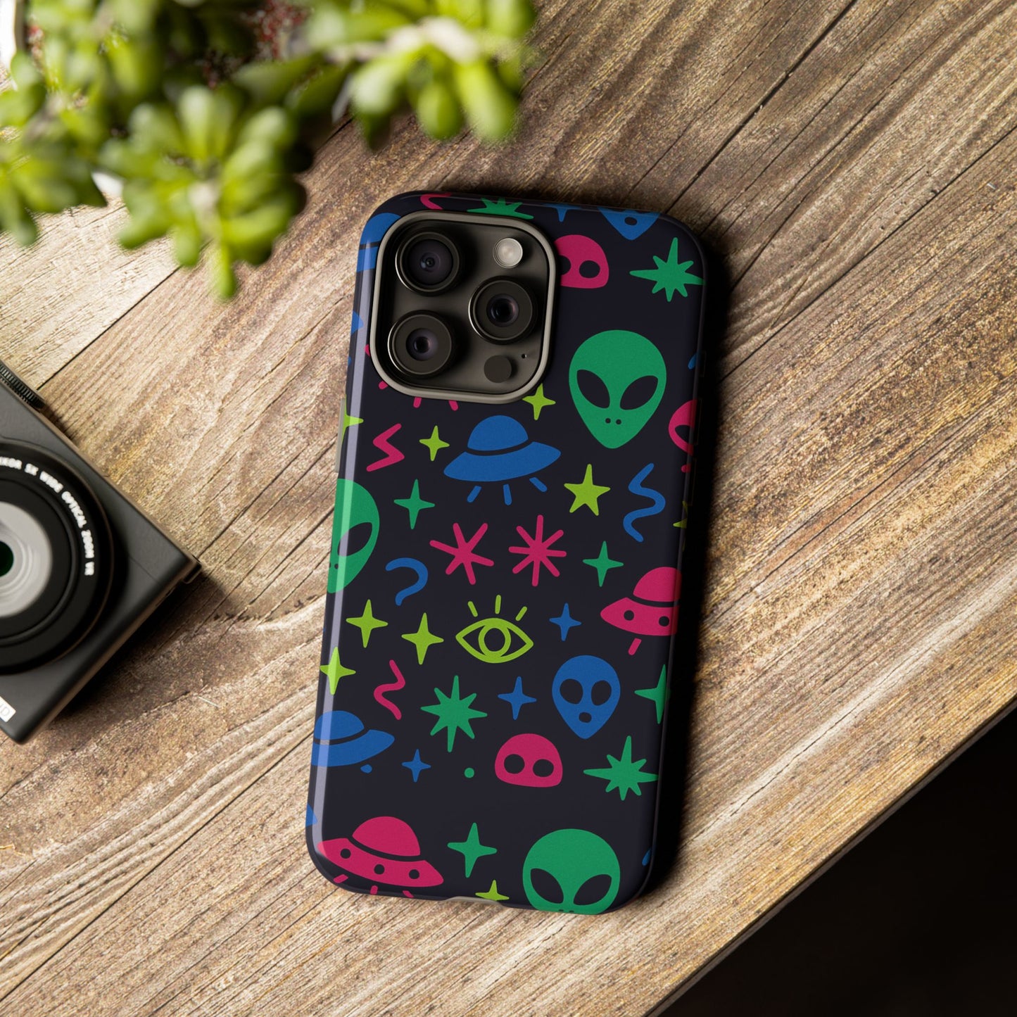 vibrant alien pattern protective phone case with 3d wrap design for unique expression – stylish protection compatible with iphone 13, 14, 15 & 16 – all models including pro, pro max & plus
