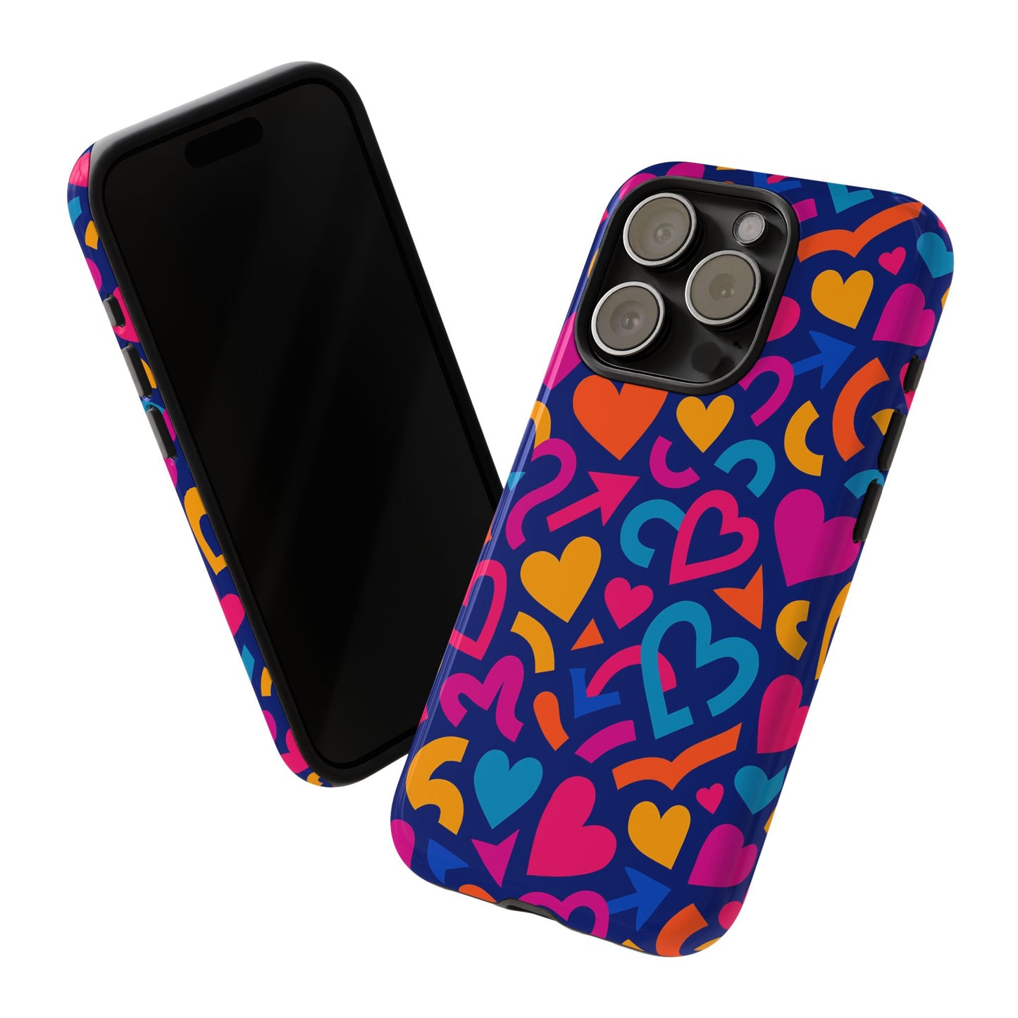 vibrant multicolour heart pattern protective phone case with 3d wrap design for stylish smartphone accessories compatible with iphone 13, 14, 15 & 16 – all models including pro, pro max & plus