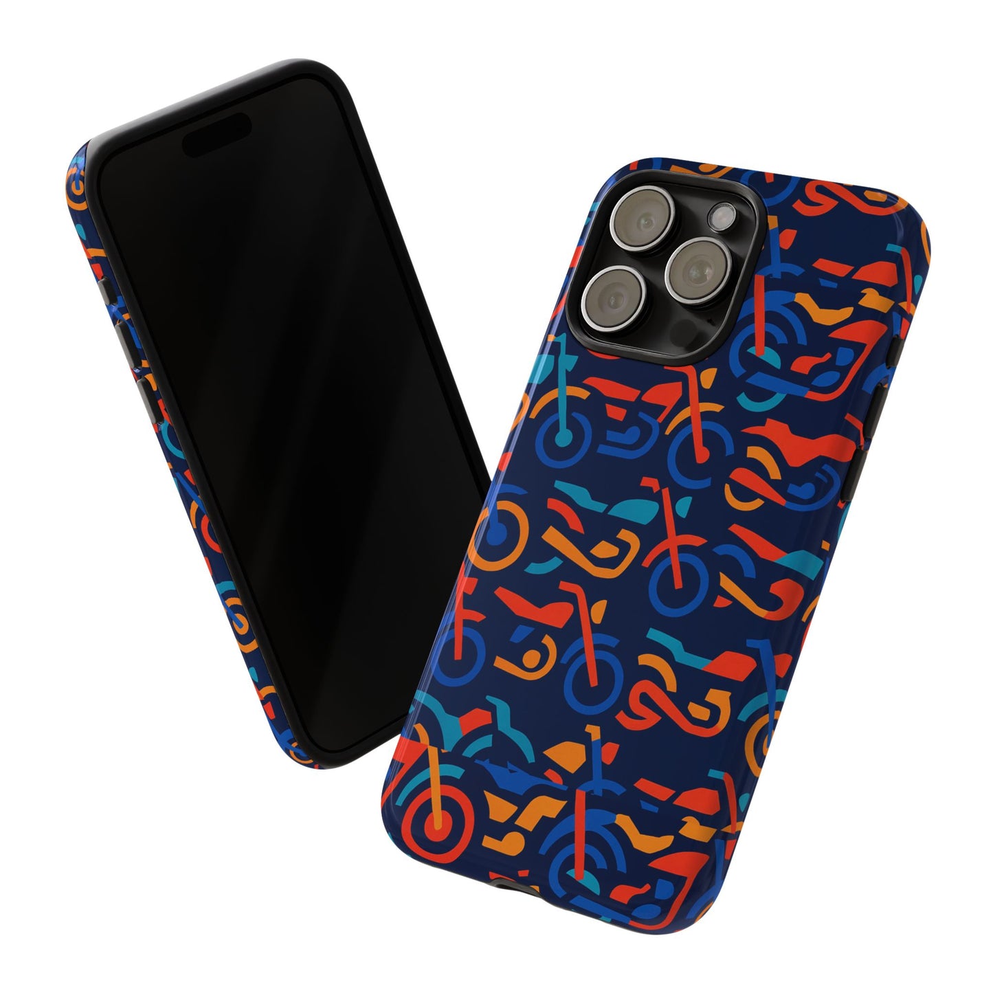 vibrant 3d multicolour motorcycle pattern protective phone case for creative individuals – stylish protection compatible with iphone 13, 14, 15 & 16 – all models including pro, pro max & plus
