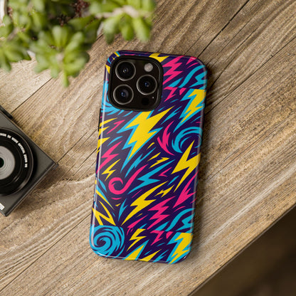Vibrant Retro Lightning Bolt Protective Phone Case with 3D Design for Fashion Lovers Compatible with iPhone 13, 14, 15 & 16 – all models including Pro, Pro Max & Plus