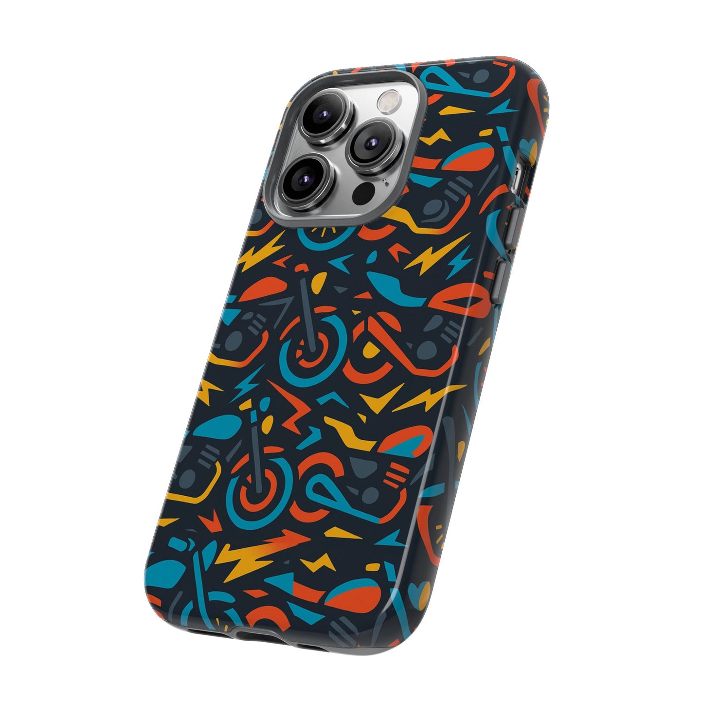 multicolour 3d wrap phone case with fun motorcycle design, stylish protective accessory for men and women, compatible with iphone 13, 14, 15 & 16 – all models including pro, pro max & plus