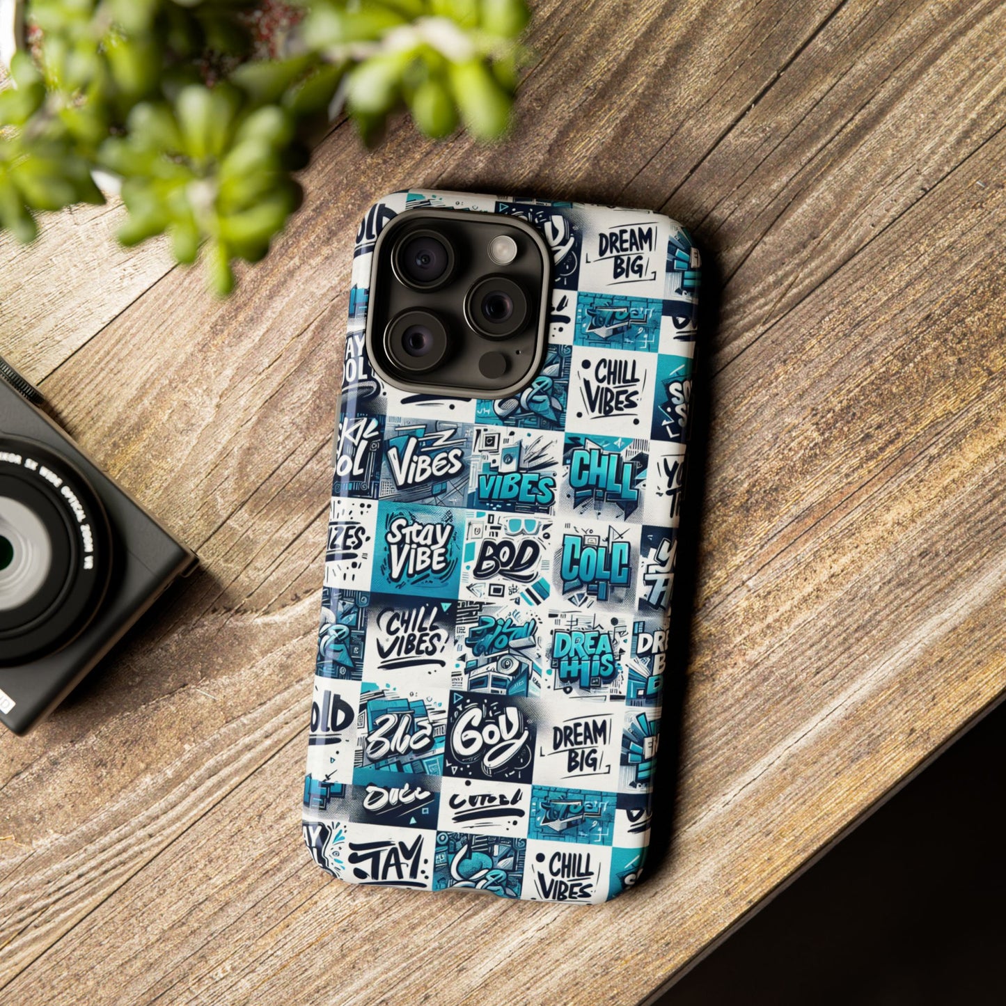 vibrant 3d wrap phone case in blue with playful retro design for stylish protection compatible with iphone 13, 14, 15 & 16 – all models including pro, pro max & plus