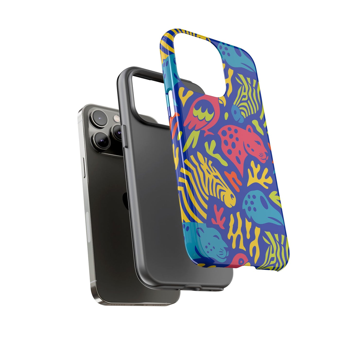 vibrant animal print protective phone case for stylish protection with multicolour design – compatible with iphone 13, 14, 15 & 16 – all models including pro, pro max & plus