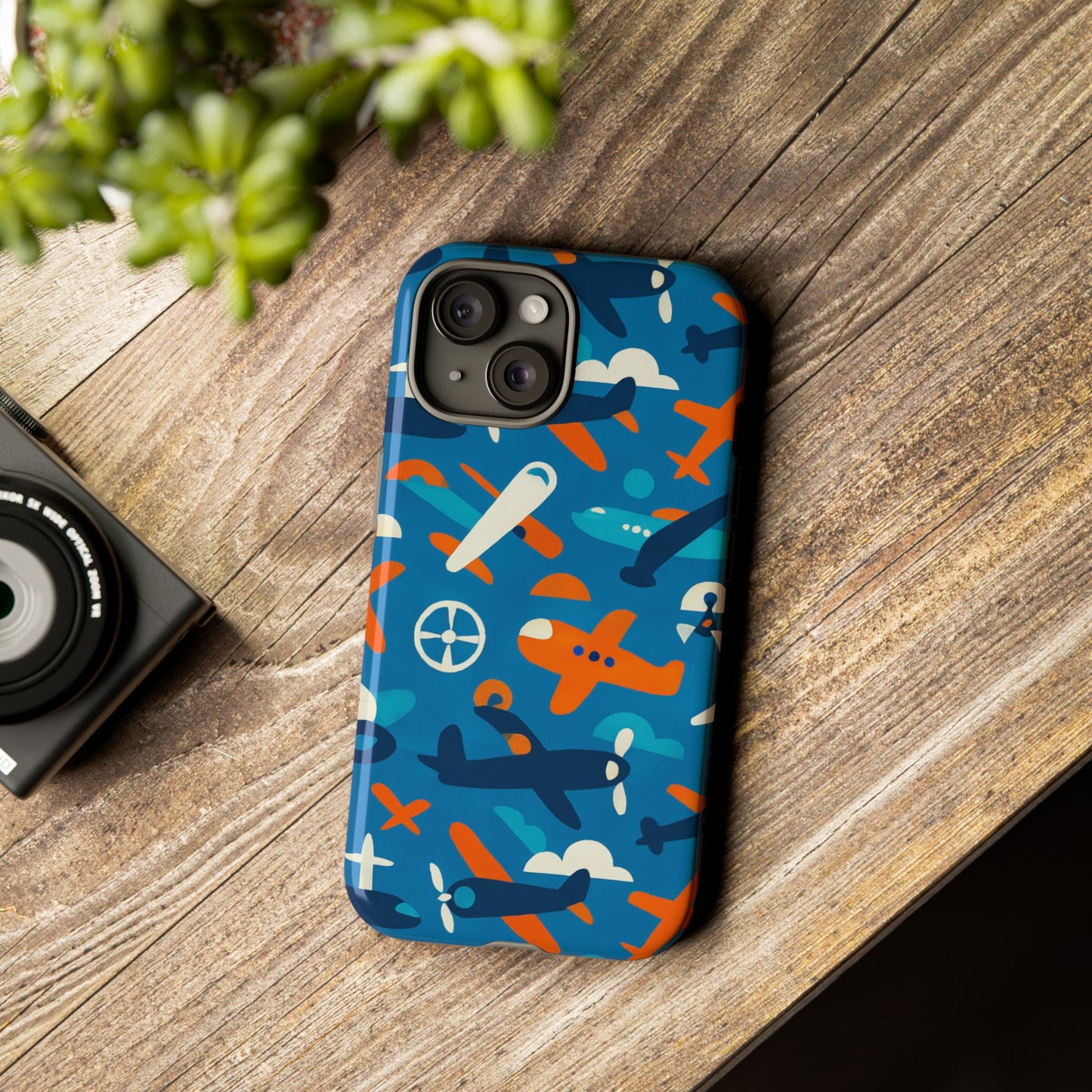 vibrant 3d airplane print phone case in blue – fun retro design for stylish protection – compatible with iphone 13, 14, 15 & 16 – all models including pro, pro max & plus