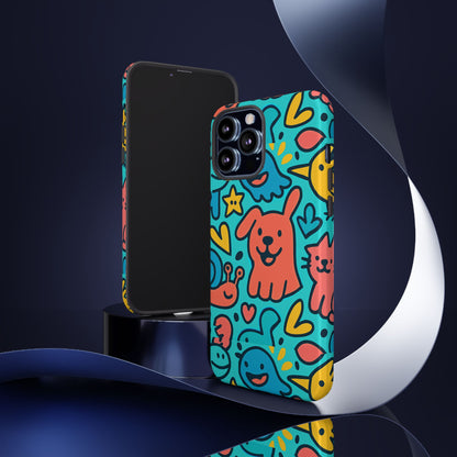 Vibrant Colourful Protective Phone Case with Fun Animal Cartoon Design – Stylish Protection for Kids and Adults Compatible with iPhone 13, 14, 15 & 16 – All Models Including Pro, Pro Max & Plus
