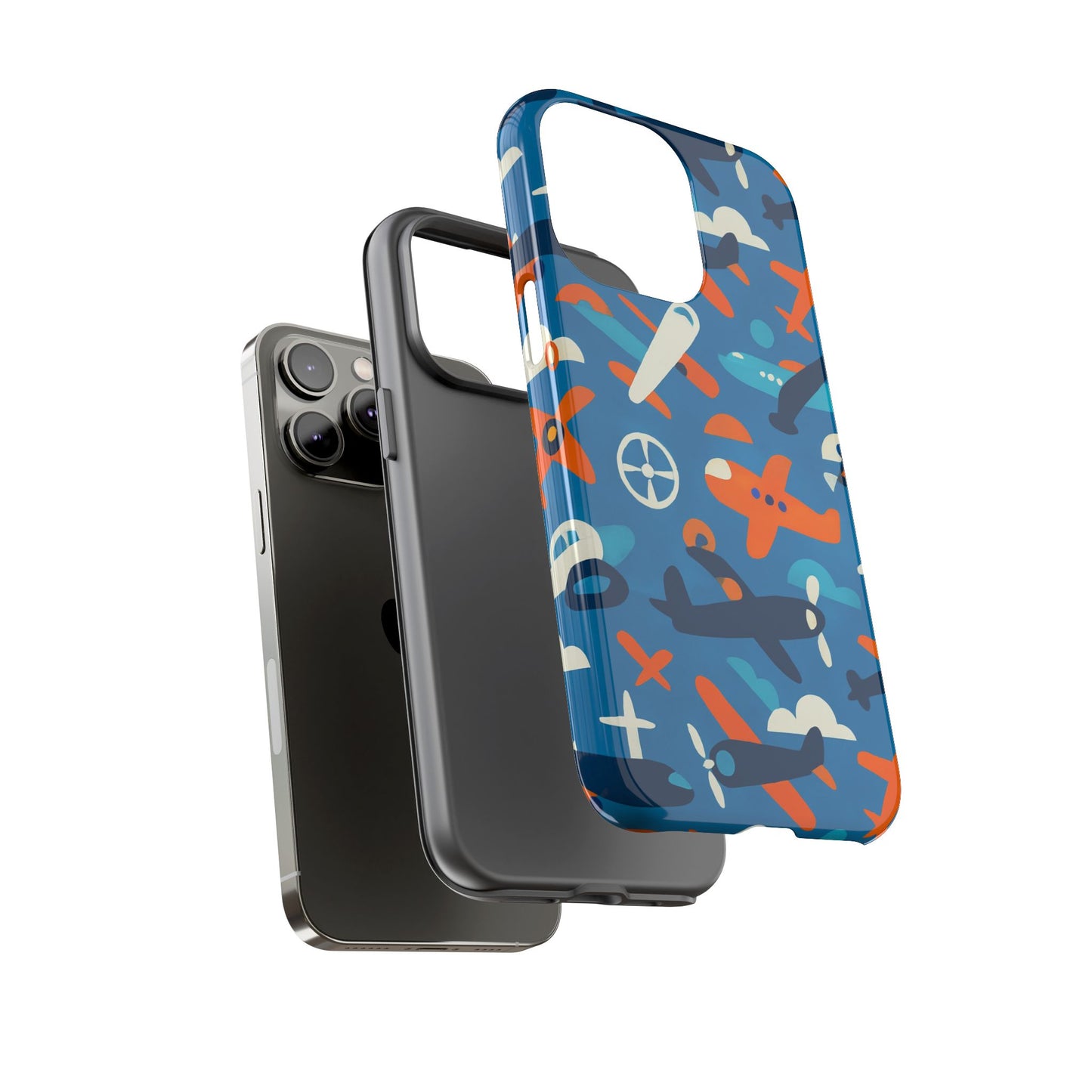vibrant 3d airplane print phone case in blue – fun retro design for stylish protection – compatible with iphone 13, 14, 15 & 16 – all models including pro, pro max & plus