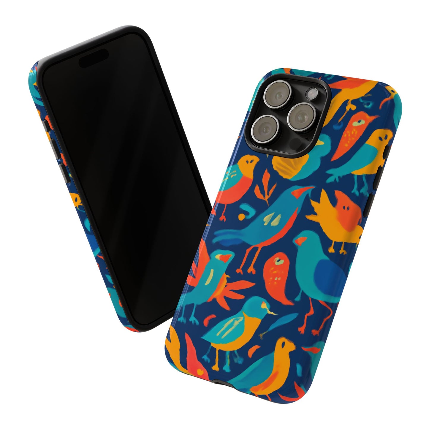 vibrant multicolour bird design phone case for stylish protection – compatible with iphone 13, 14, 15 & 16 – all models including pro, pro max & plus