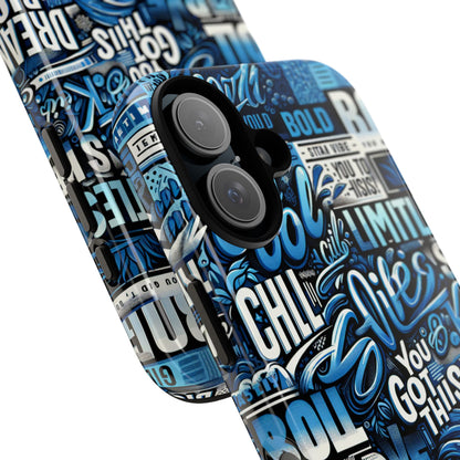Vibrant Protective Phone Case with Playful Typography Design in Blue – Stylish Self-Expression Accessory Compatible with iPhone 13, 14, 15 & 16 – all models including Pro, Pro Max & Plus