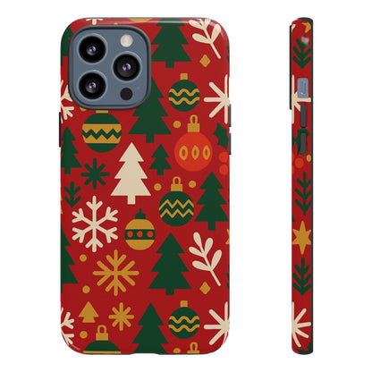Vibrant Red 3D Wrap Protective Phone Case with Christmas Tree and Ornament Design for Stylish Protection Compatible with iPhone 13, 14, 15 & 16 – all models including Pro, Pro Max & Plus