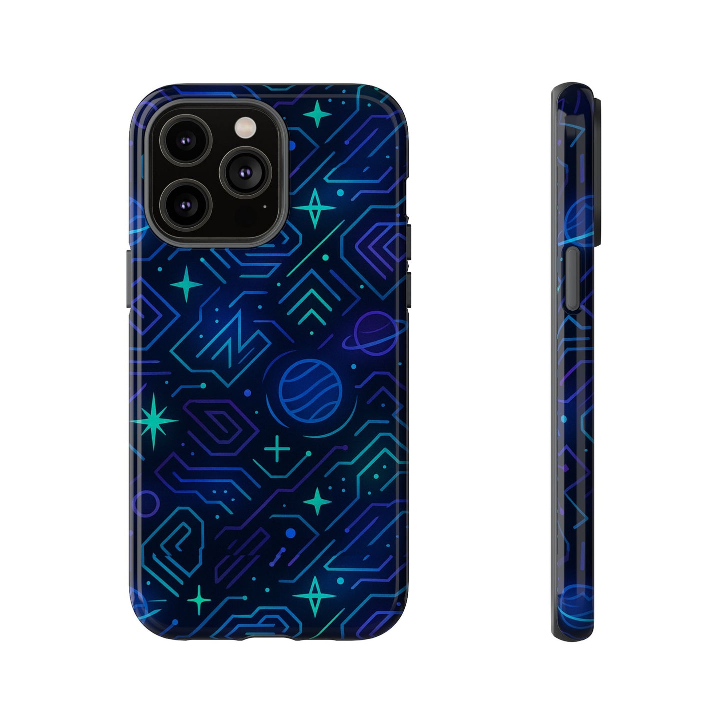 vibrant space design protective phone case in blue and green 3d wrap for stylish protection compatible with iphone 13, 14, 15 & 16 – all models including pro, pro max & plus