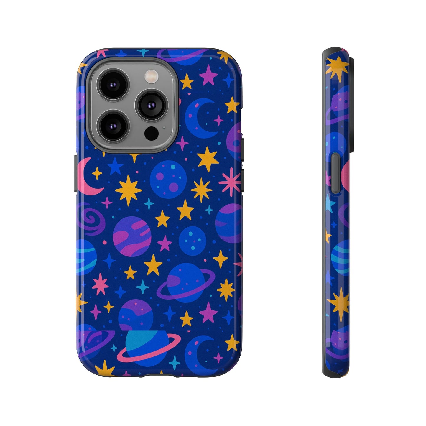 vibrant space theme protective phone case for unisex – colourful 3d design fashion accessory compatible with iphone 13, 14, 15 & 16 – all models including pro, pro max & plus