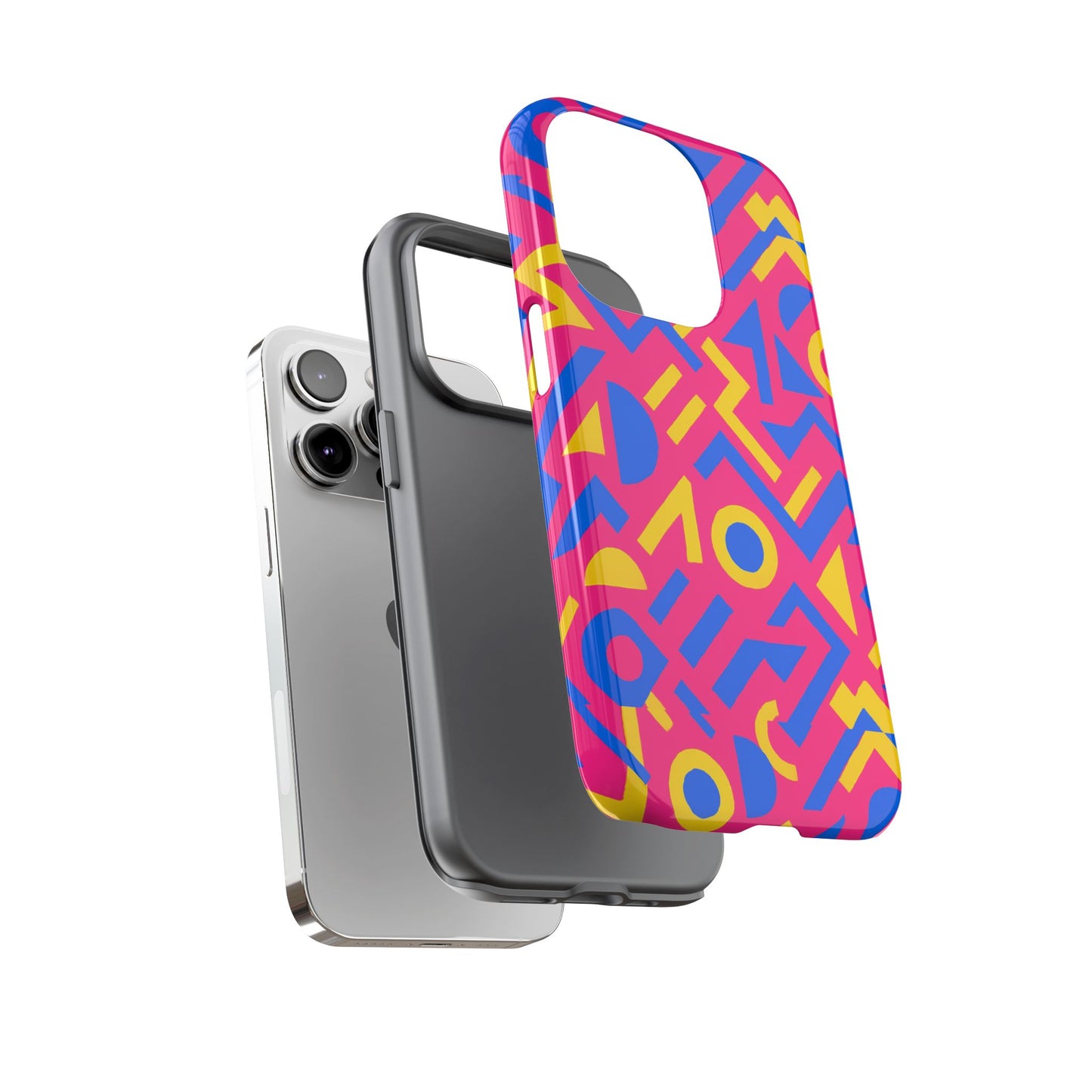 vibrant geometric 3d wrap protective phone case with multicolour design for unique style compatible with iphone 13, 14, 15 & 16 – all models including pro, pro max & plus