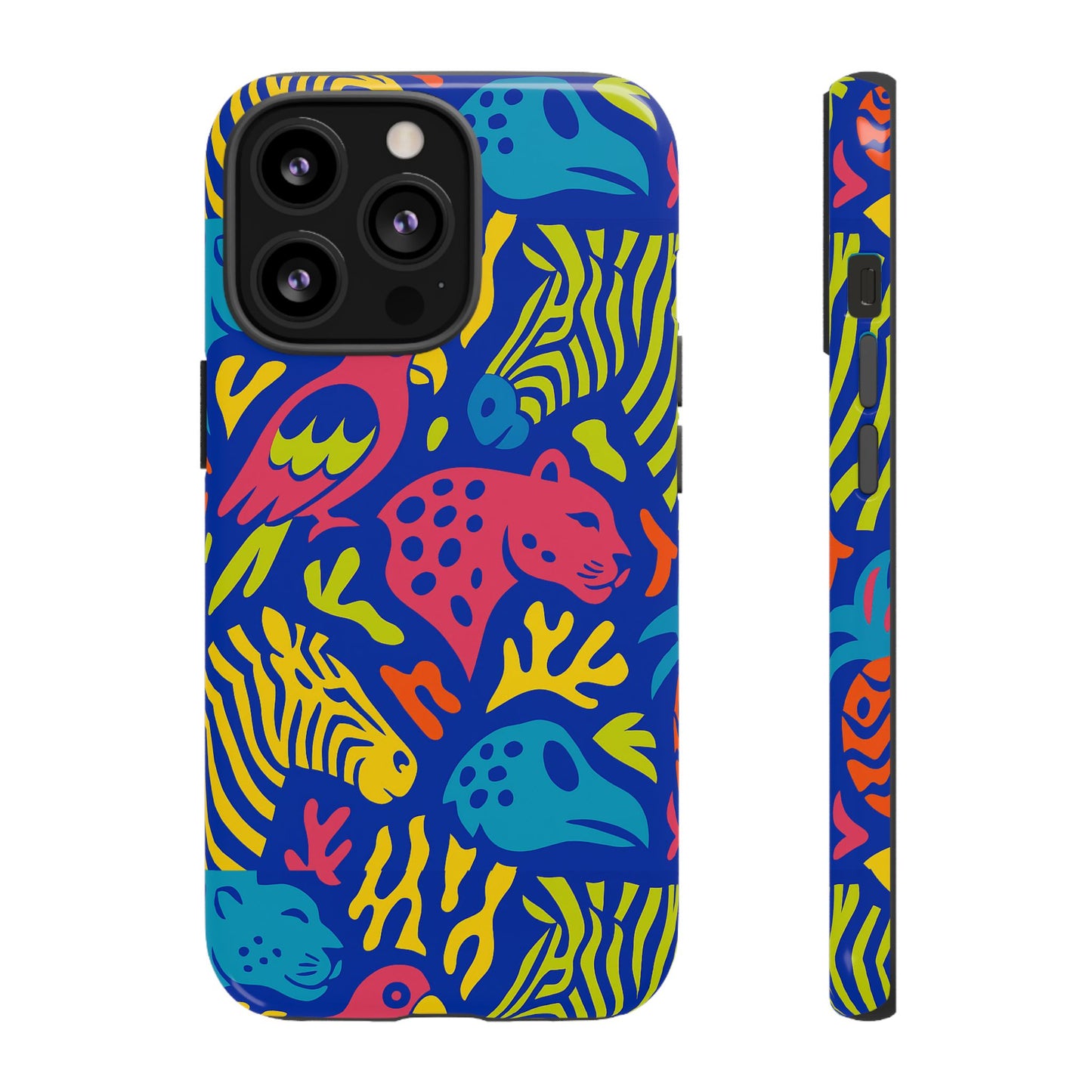vibrant animal print protective phone case for stylish protection with multicolour design – compatible with iphone 13, 14, 15 & 16 – all models including pro, pro max & plus
