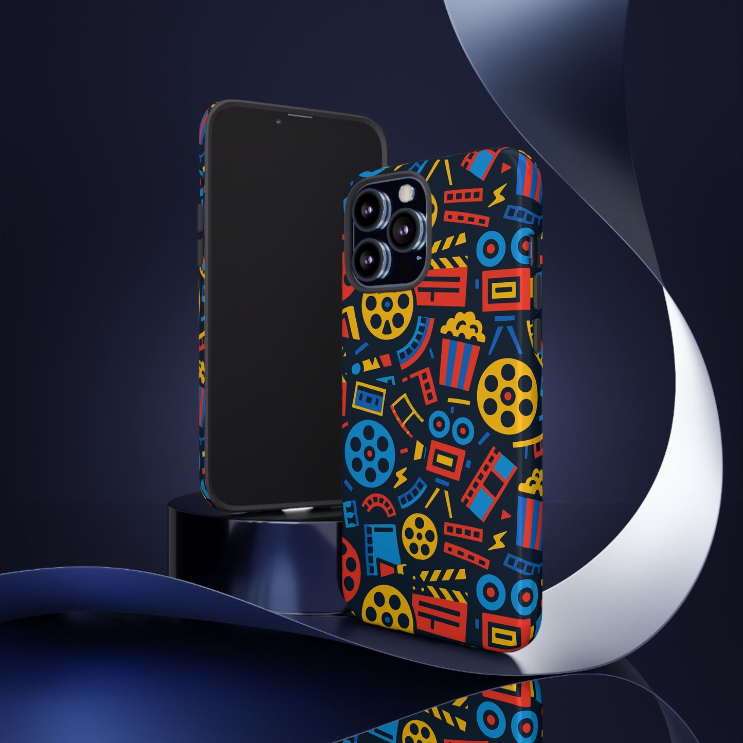 vibrant 3d film reel protective phone case for unique style and robust protection compatible with iphone 13, 14, 15 & 16 – all models including pro, pro max & plus