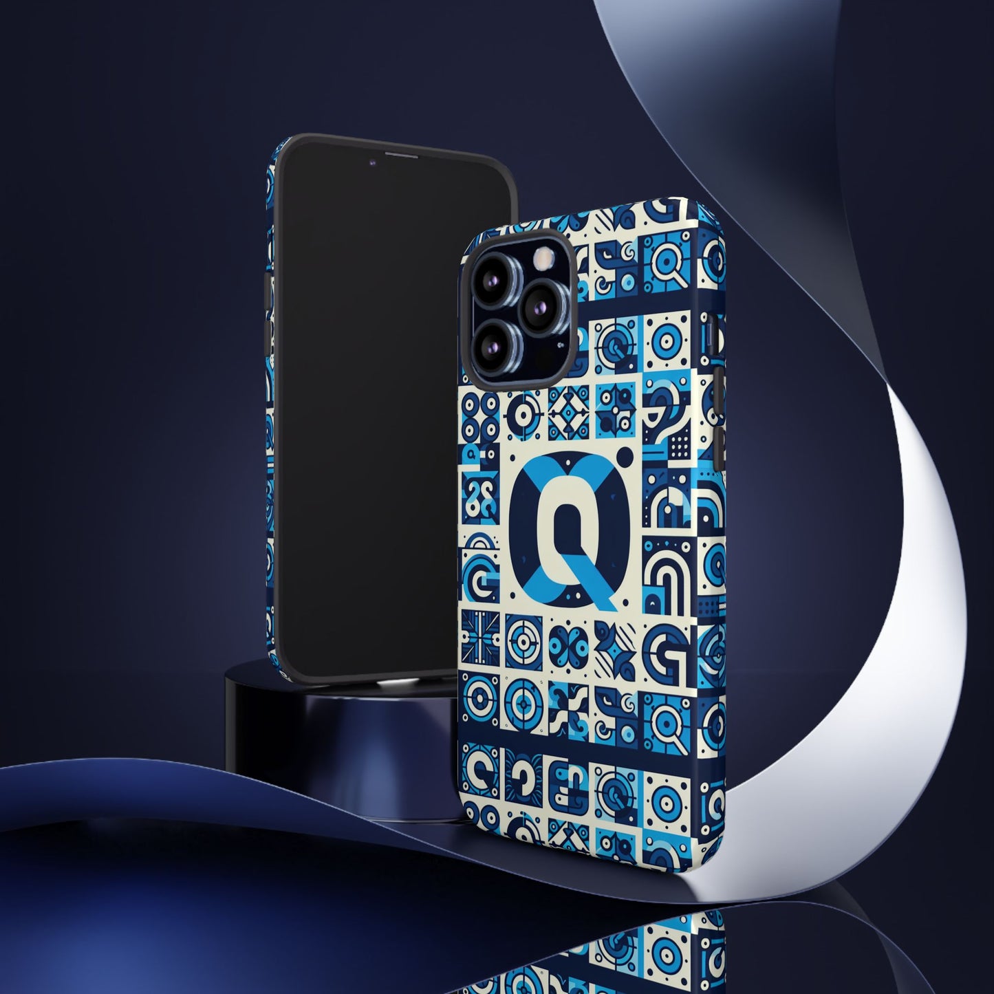 blue alphabet letter q phone case with 3d wrap protective cover for smartphones kids and adults stylish silicone shock absorption durable design
