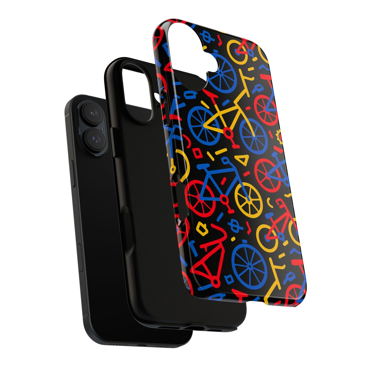 multicolour 3d bicycle phone case with retro design for stylish protection compatible with iphone 13, 14, 15 & 16 – all models including pro, pro max & plus