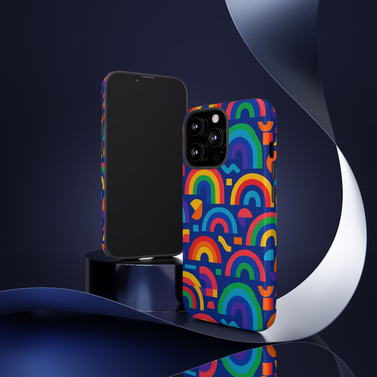 vibrant rainbow geometric 3d wrap protective phone case for stylish accessories compatible with iphone 13, 14, 15 & 16 – all models including pro, pro max & plus