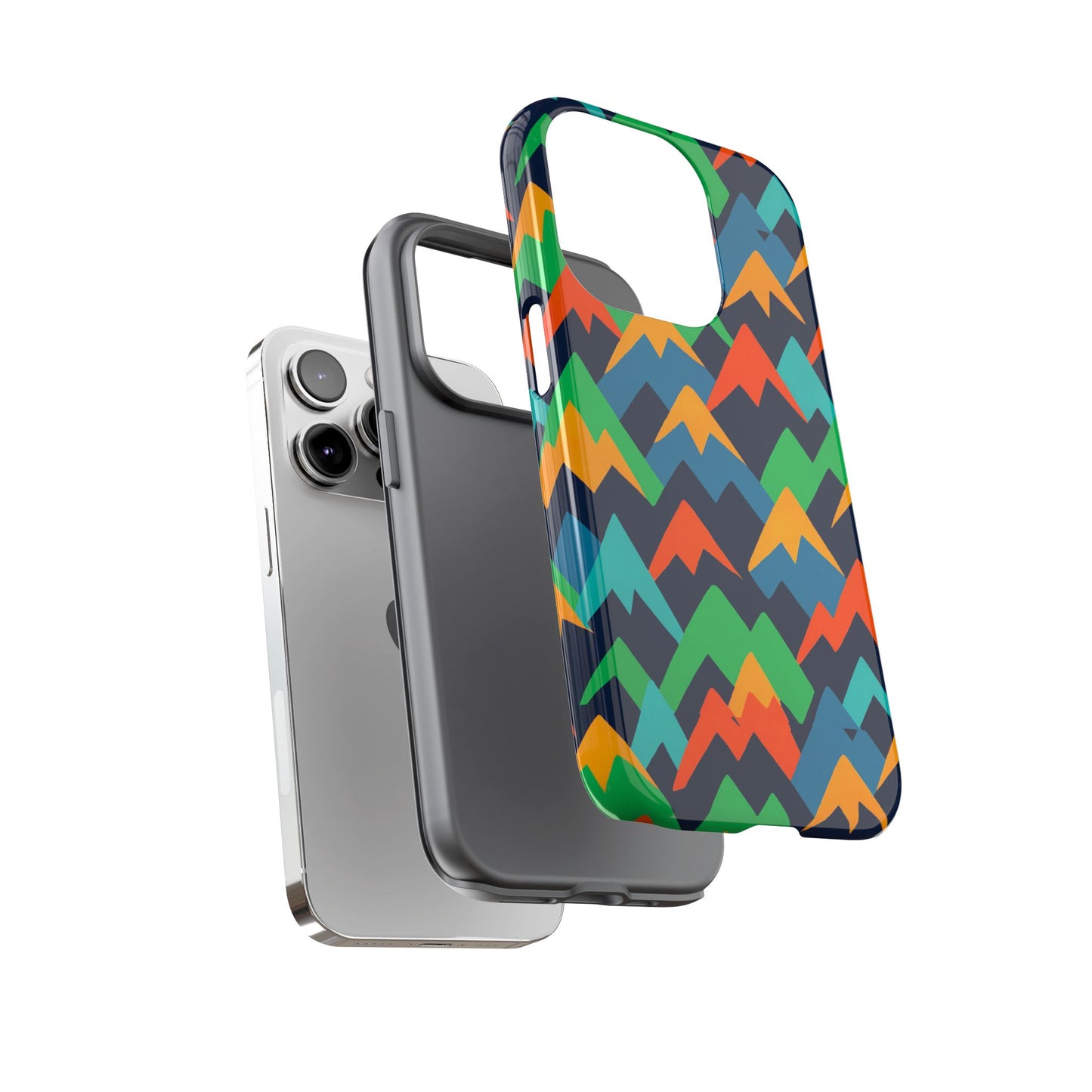 vibrant mountain design protective phone case with colourful abstract pattern for stylish protection compatible with iphone 13, 14, 15 & 16 – all models including pro, pro max & plus
