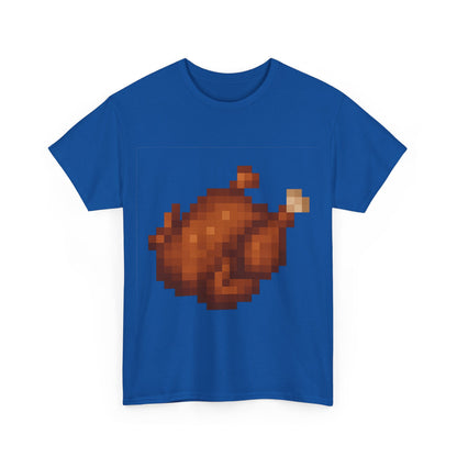 Funny Pixel Turkey Unisex Heavy Cotton Tee for Gamers - Perfect Thanksgiving Shirt, Casual Wear, Comfortable Cotton Tee, Fun Gamer Apparel, Holiday Graphic Tee
