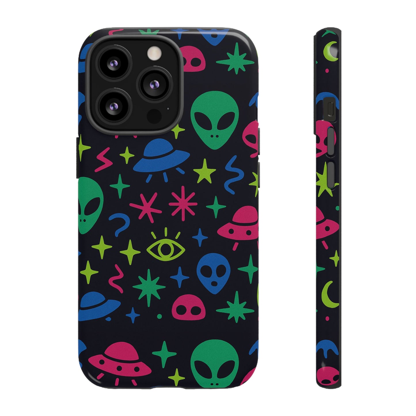 vibrant alien pattern protective phone case with 3d wrap design for unique expression – stylish protection compatible with iphone 13, 14, 15 & 16 – all models including pro, pro max & plus
