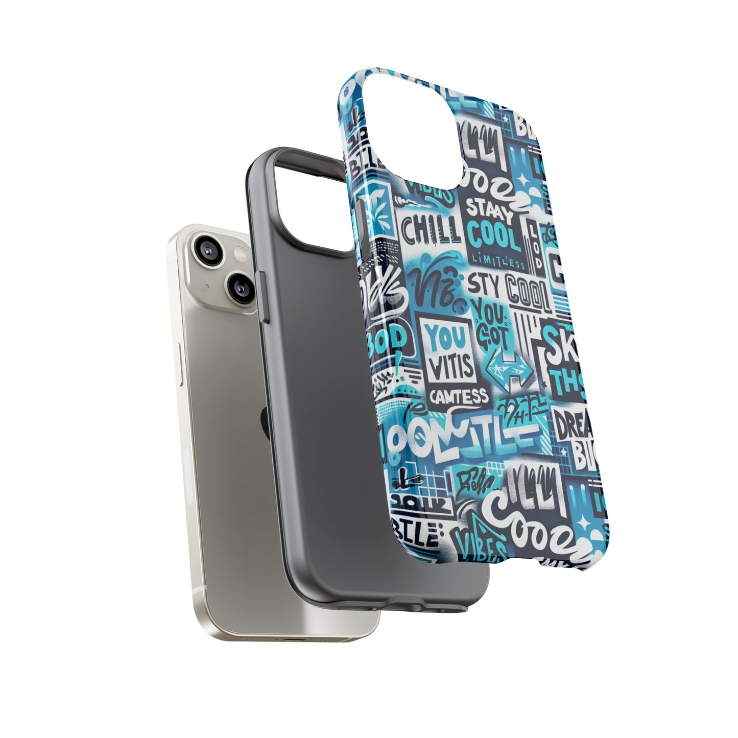 vibrant 3d graphic phone case in blue for stylish protection – playful design – compatible with iphone 13, 14, 15 & 16 – all models including pro, pro max & plus