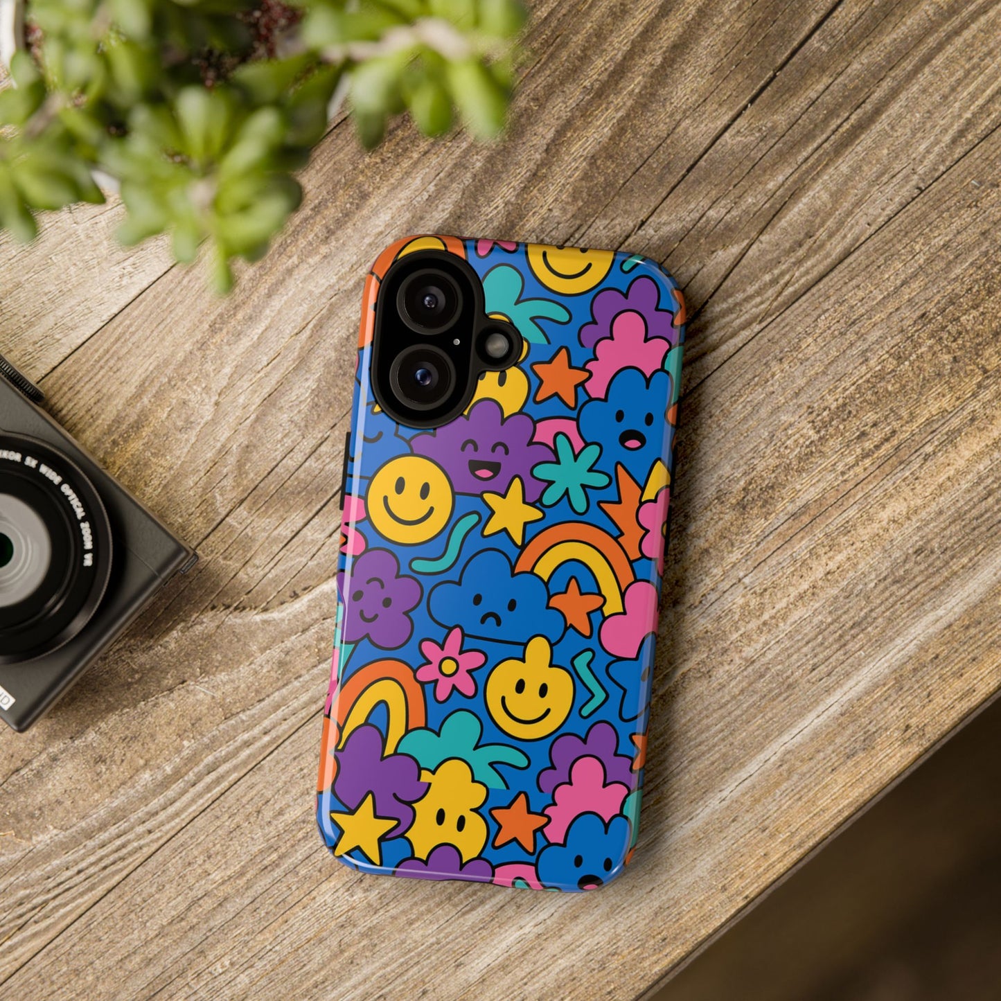 vibrant cartoon protective phone case with playful multicolour design – unisex fashion accessory – compatible with iphone 13, 14, 15 & 16 – all models including pro, pro max & plus