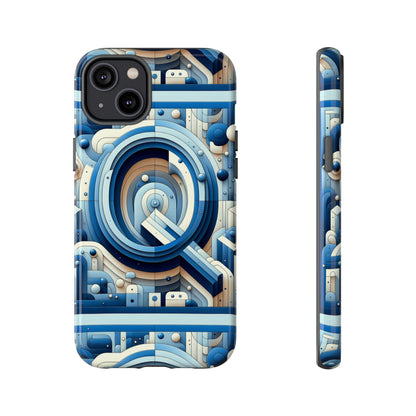 Blue Alphabet Q Phone Case for Android and iPhone Durable Shockproof Protective Cover with 3D Wrap Design