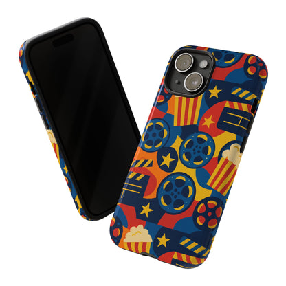 Vibrant Movie-Themed Protective Phone Case with Colourful Film Reel and Popcorn Design for Stylish Protection Compatible with iPhone 13, 14, 15 & 16 – All Models Including Pro, Pro Max & Plus