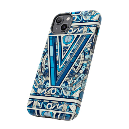 Blue Alphabet Letter V Phone Case for Men Women Kids Durable Shockproof Cartoon Anime Style Gift