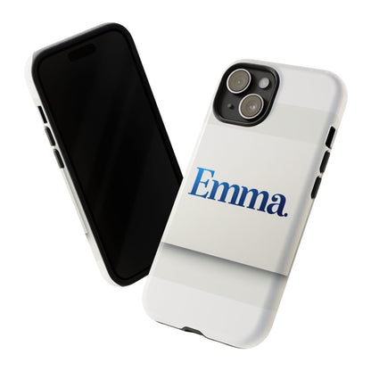 Elegant Personalised Protective Phone Case in White with Blue Typography for Stylish Individuals Compatible with iPhone 13, 14, 15 & 16 – All Models Including Pro, Pro Max & Plus