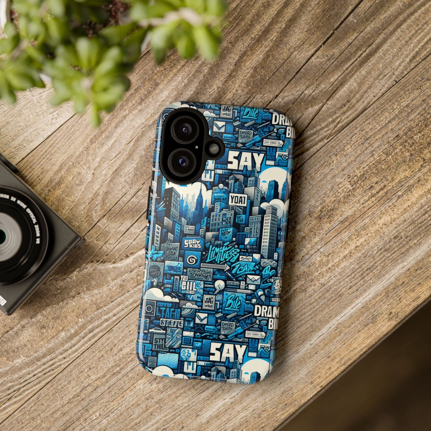 protective phone case with 3d urban design in blue for stylish protection – trendy accessory compatible with iphone 13, 14, 15 & 16 – all models including pro, pro max & plus
