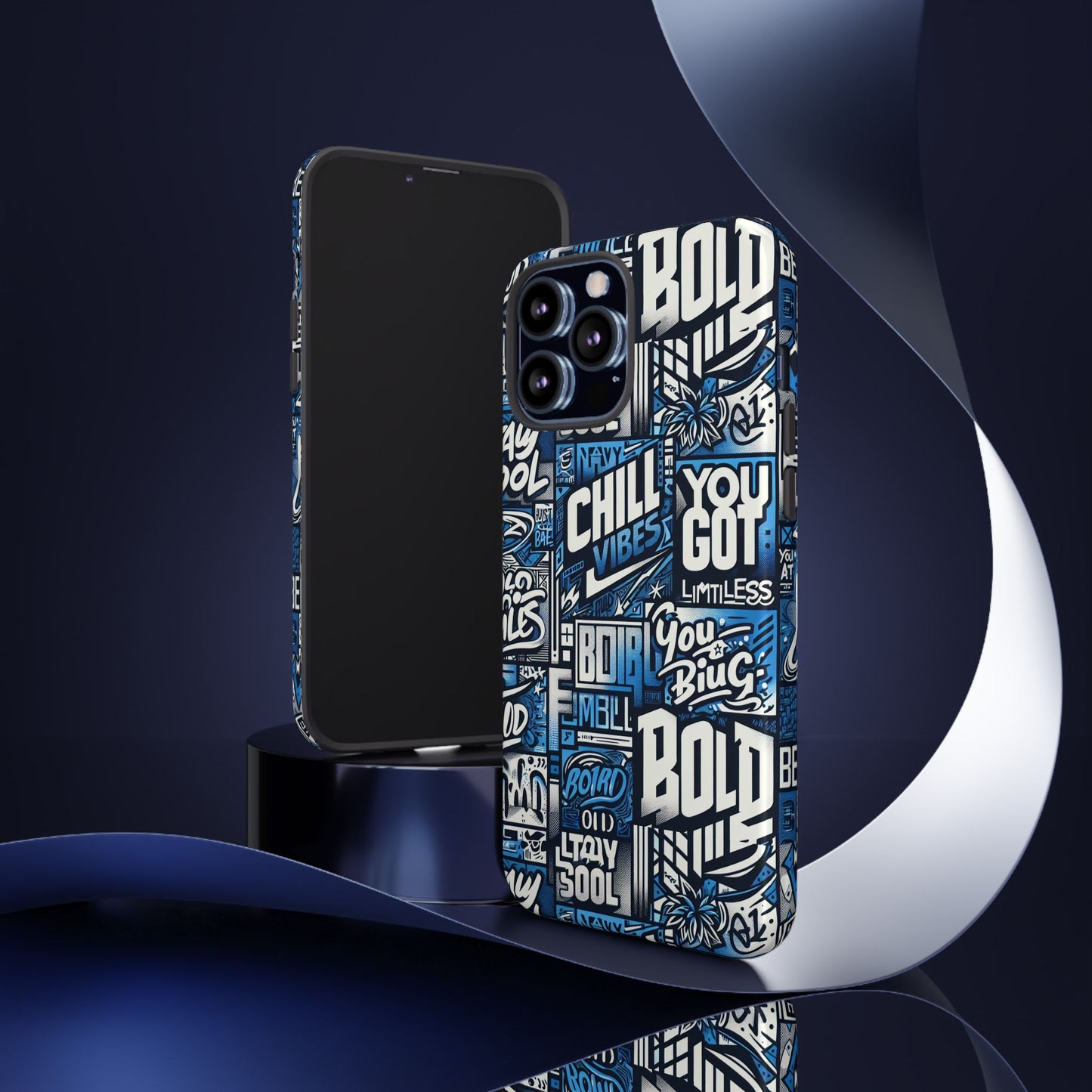 vibrant 3d typography phone case in blue – stylish protection for trendy individuals – compatible with iphone 13, 14, 15 & 16 – all models including pro, pro max & plus