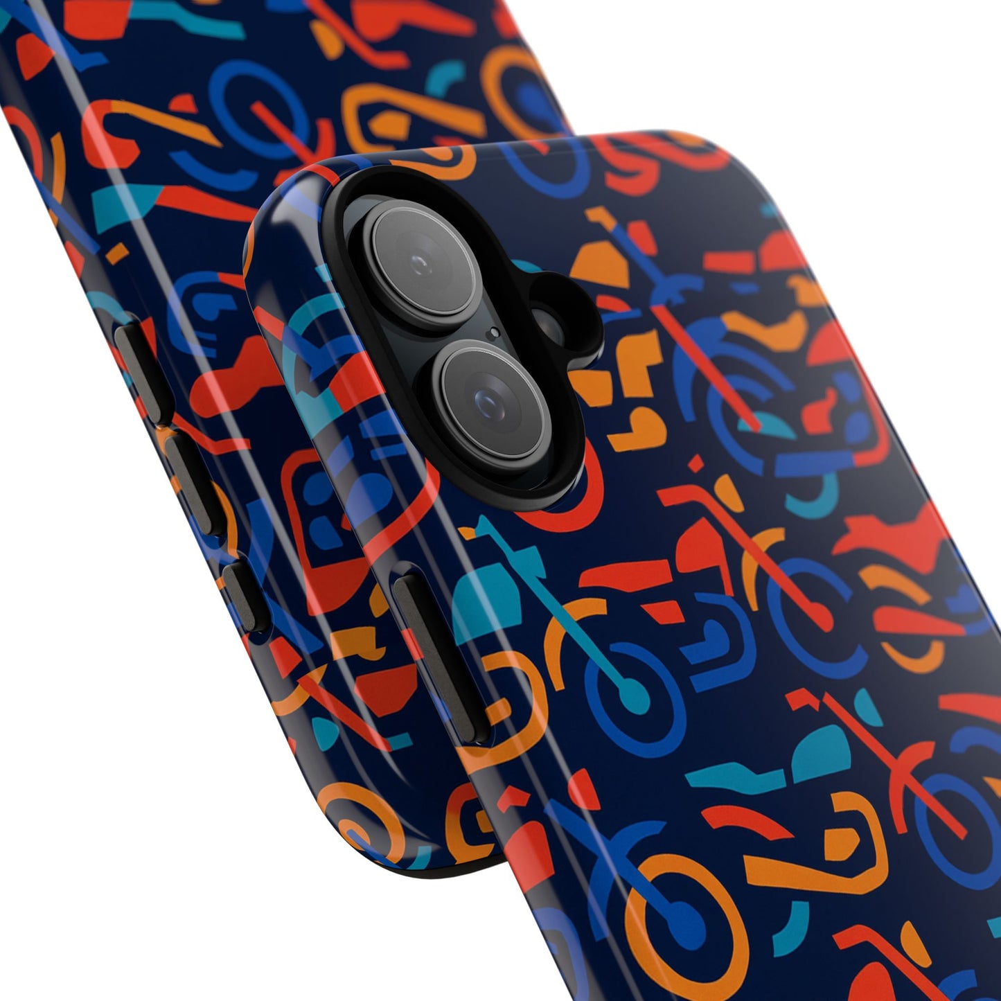 vibrant 3d multicolour motorcycle pattern protective phone case for creative individuals – stylish protection compatible with iphone 13, 14, 15 & 16 – all models including pro, pro max & plus