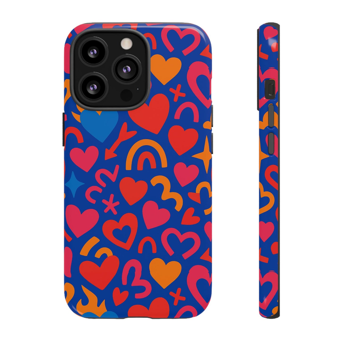 vibrant multicolour heart design protective phone case stylish accessory for self-expression compatible with iphone 13, 14, 15 & 16 – all models including pro, pro max & plus