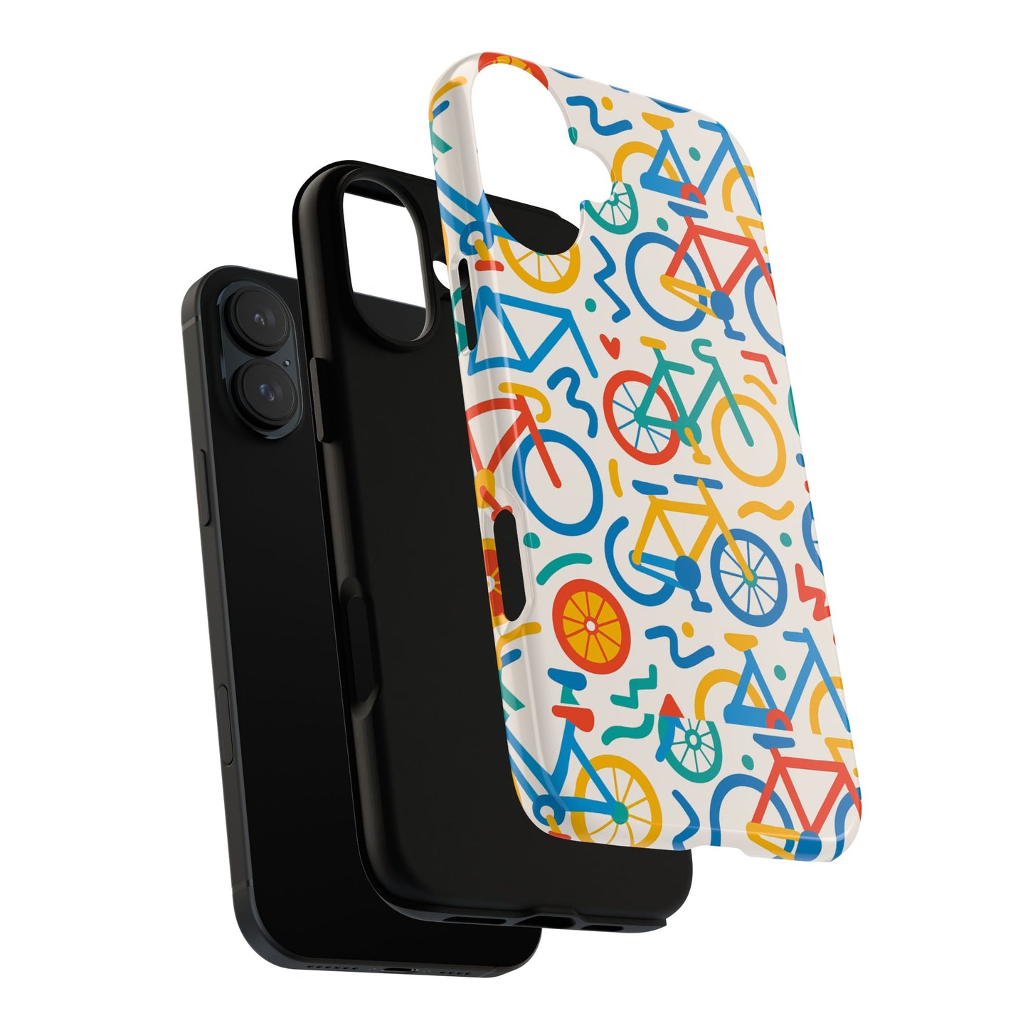 vibrant 3d bicycle print protective phone case – colourful unisex accessory for style and fun – compatible with iphone 13, 14, 15 & 16 – all models including pro, pro max & plus