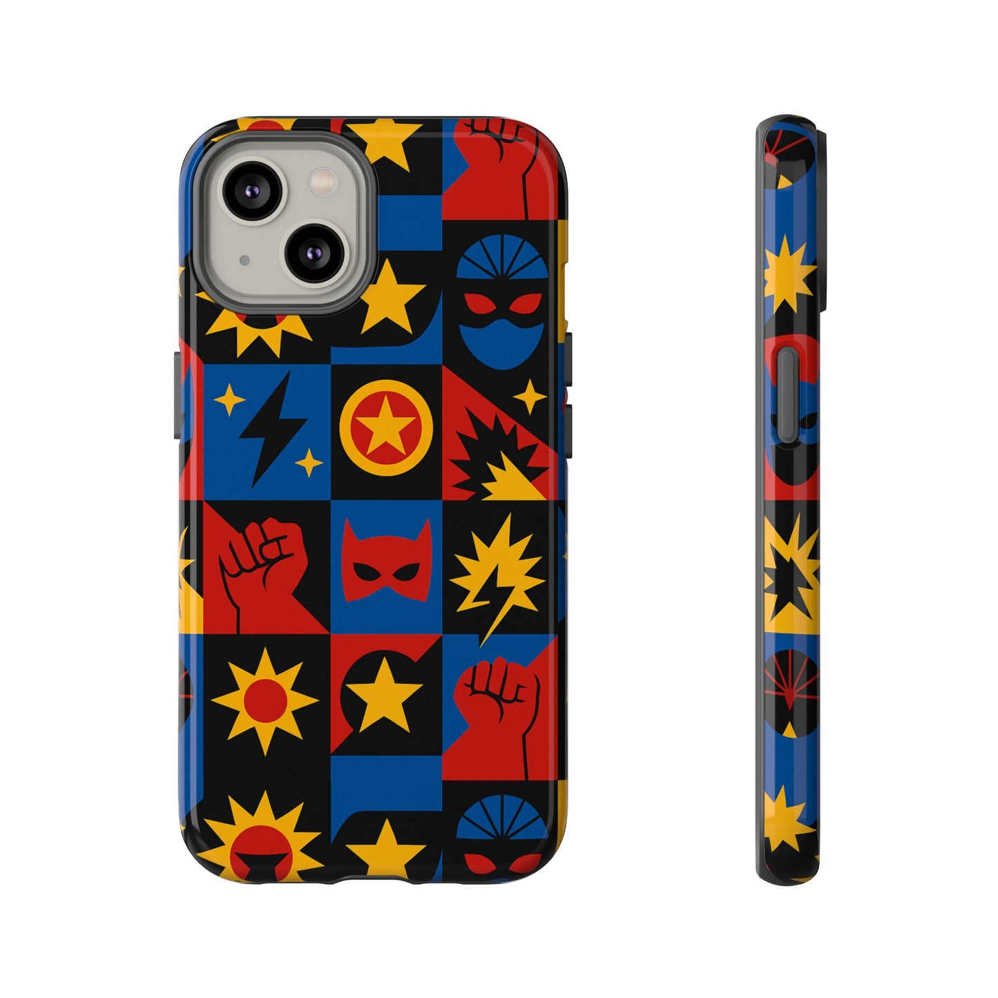 vibrant superhero phone case with retro 3d design for stylish protection compatible with iphone 13, 14, 15 & 16 – all models including pro, pro max & plus