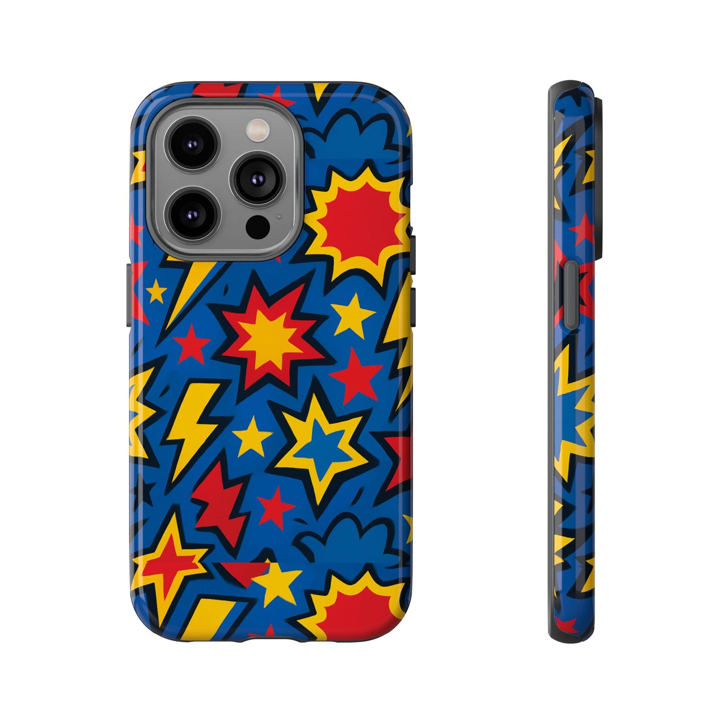 vibrant 3d superhero design protective phone case for fun retro style and unique expression compatible with iphone 13, 14, 15 & 16 – all models including pro, pro max & plus