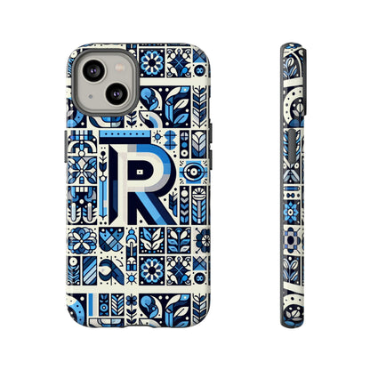 Blue Alphabet R Phone Case with 3D Wrap and Shock Absorption for Kids and Teenagers