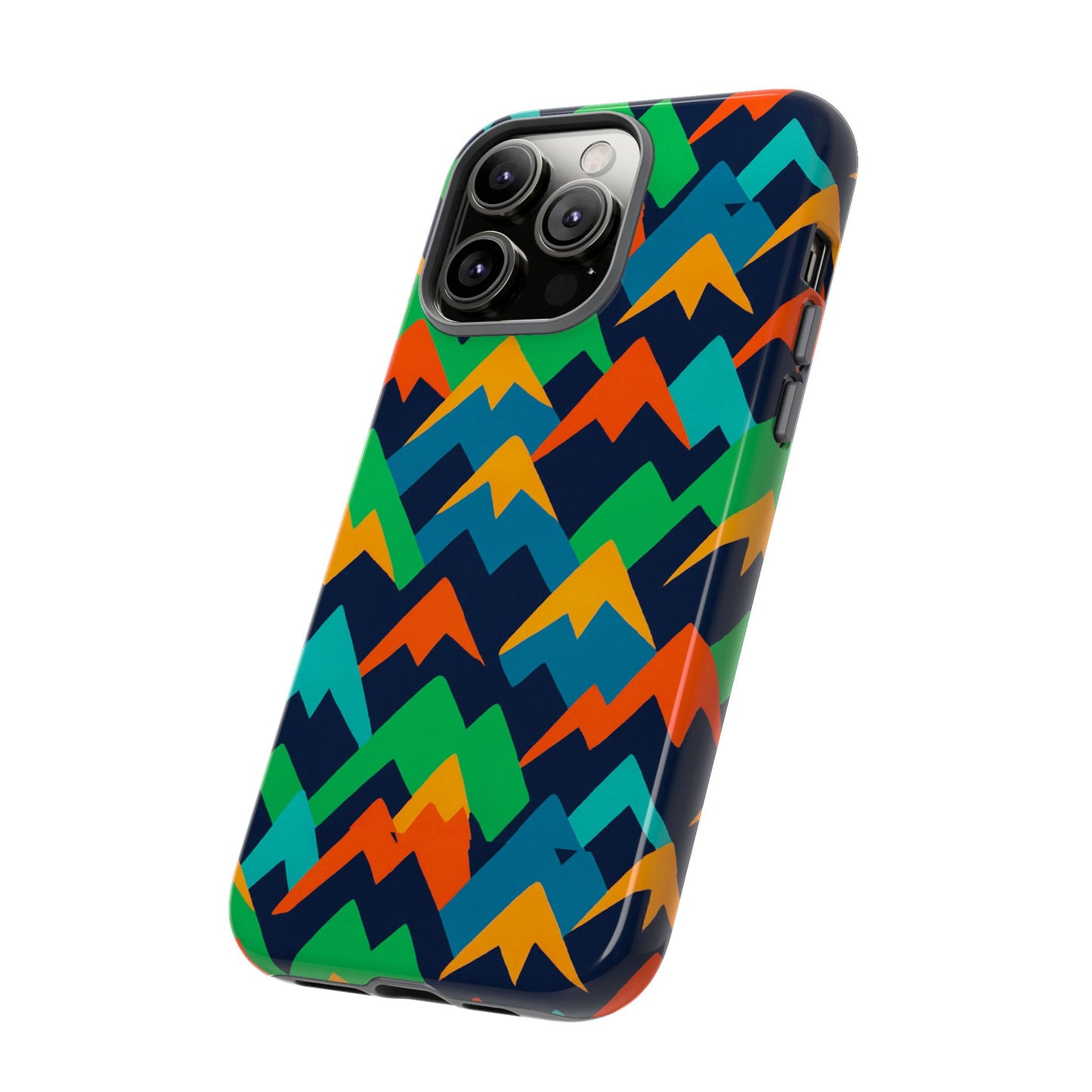 vibrant mountain design protective phone case with colourful abstract pattern for stylish protection compatible with iphone 13, 14, 15 & 16 – all models including pro, pro max & plus
